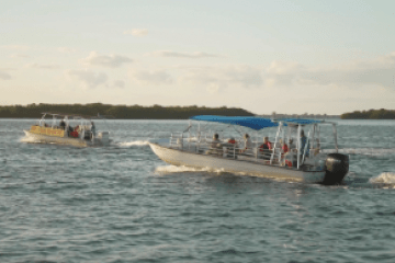 a small boat in a body of water