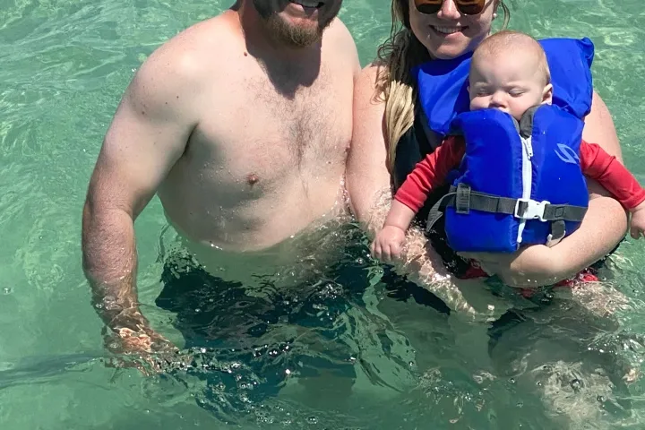 a man in a pool of water